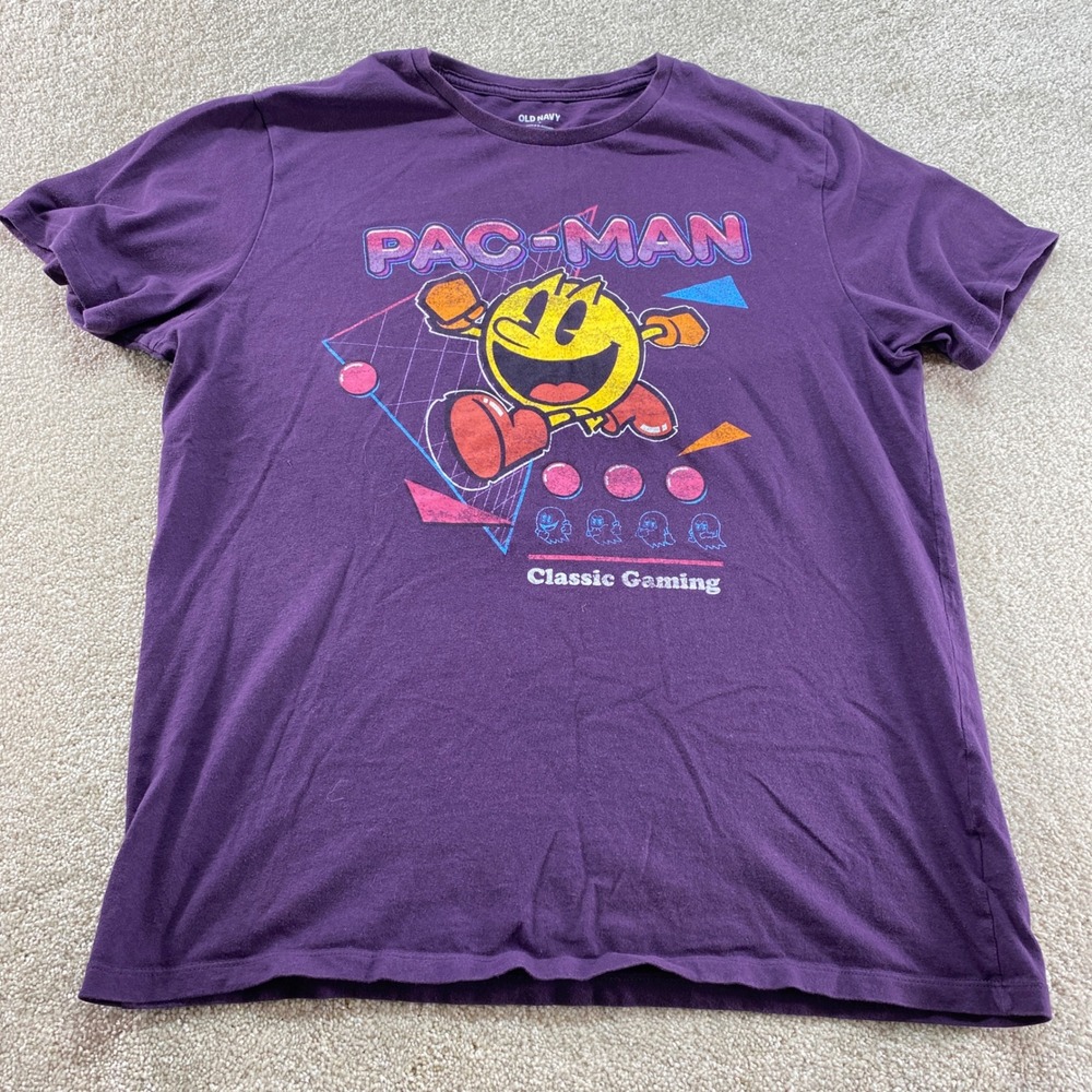 Old Navy Shirt Mens Size Large Purple Pac Man Classic Gaming Graphic Tee
